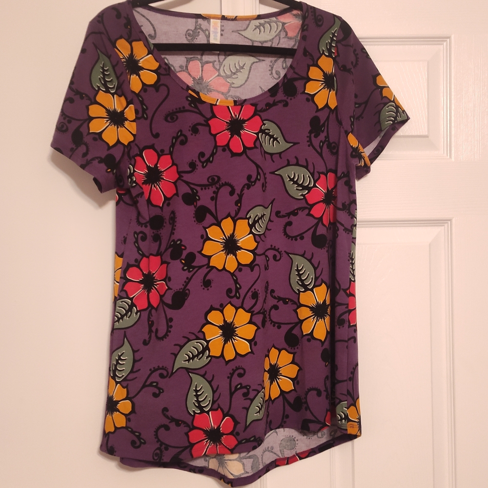 LuLaRoe Vibrant Purple Floral Short Sleeve Tee